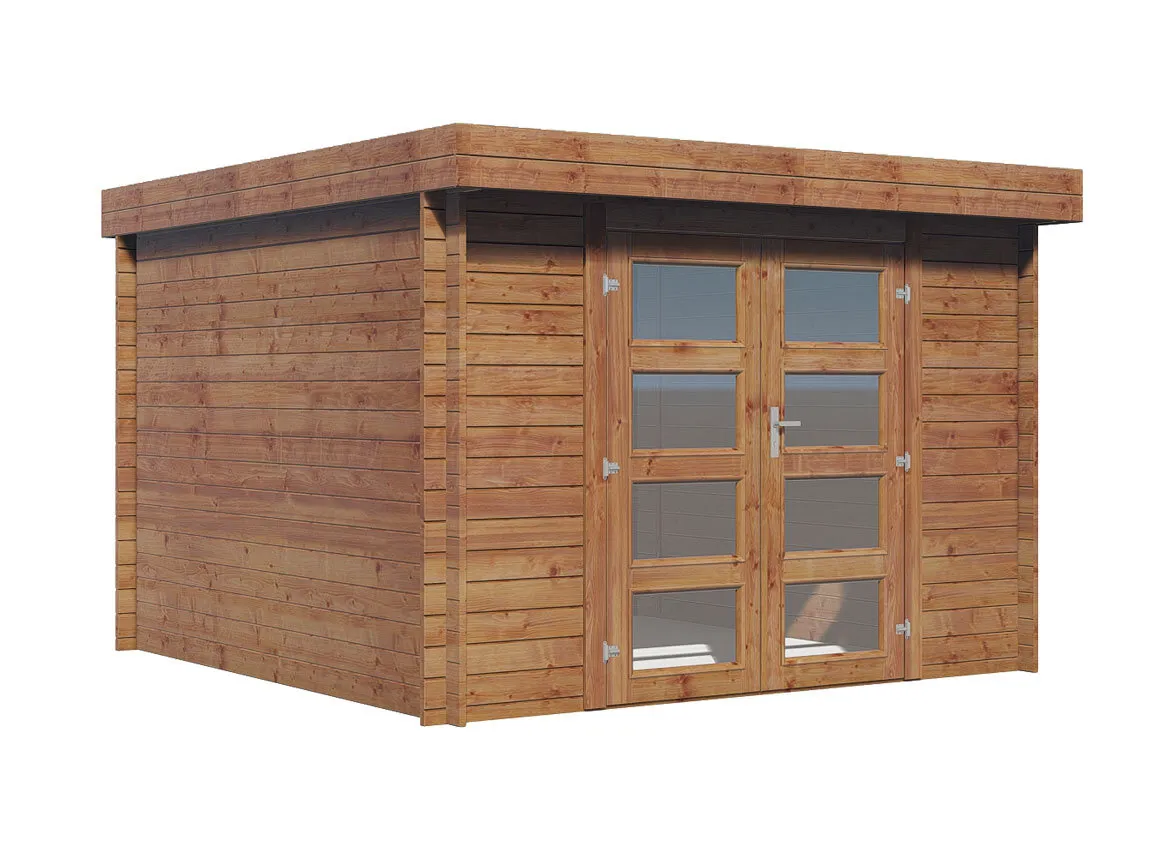 Abri de jardin bois 28mm, 9 mÂ²   traitÃ© autoclave   KALMIR toit plat