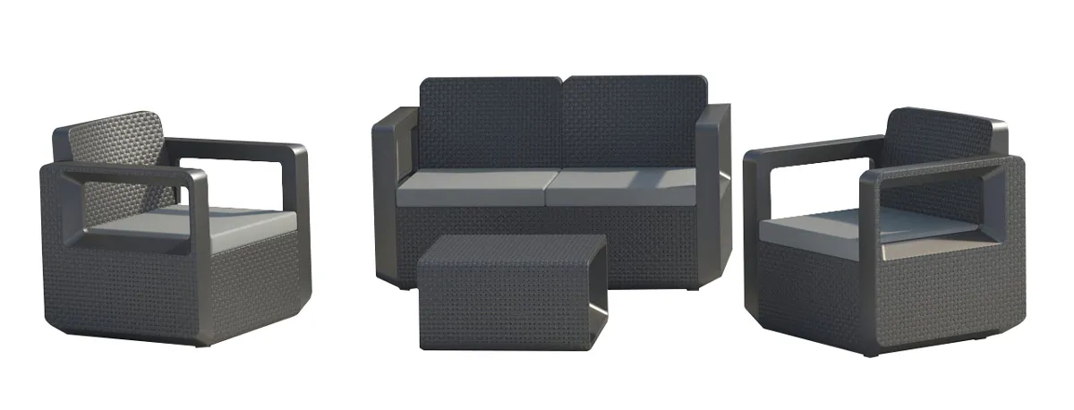 Salon bas de jardin VENUS en RÃ©sine   4 places   Coloris Anthracite