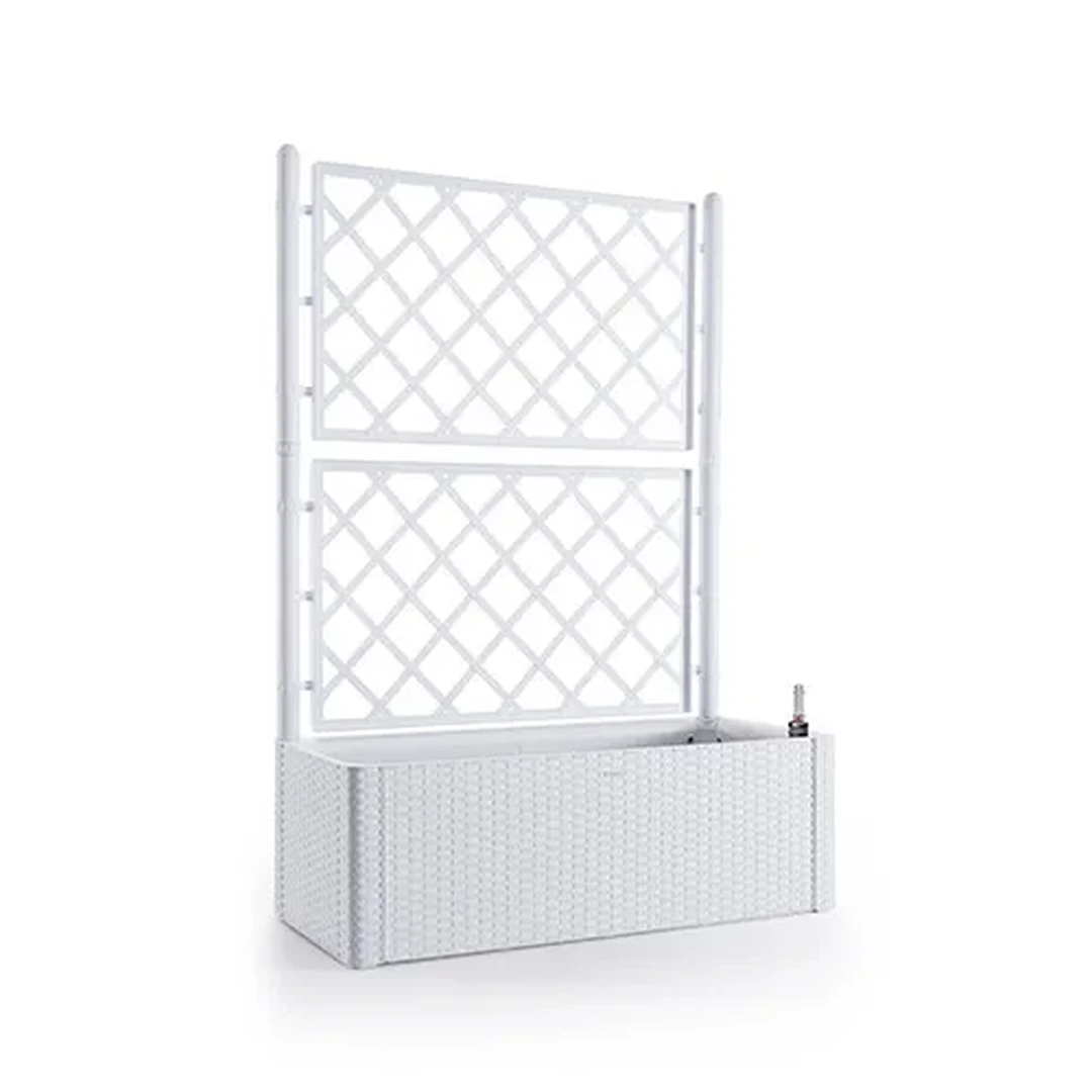Bac à fleurs rectangle avec treillis DELUXE 90L L 100 cm Blanc