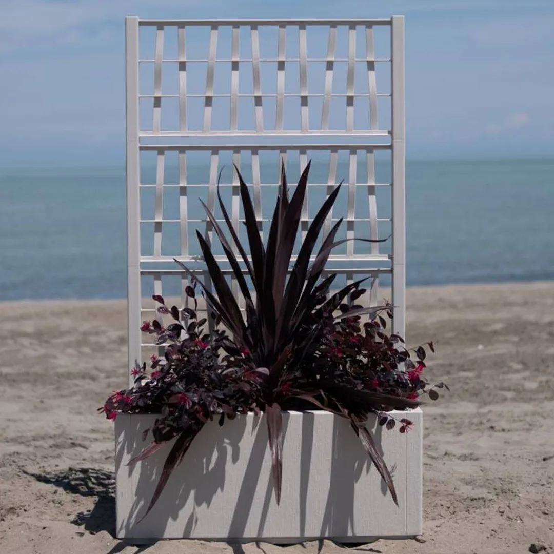 Bac à fleurs rectangulaire avec treillis ETHICA 80L Blanc craie