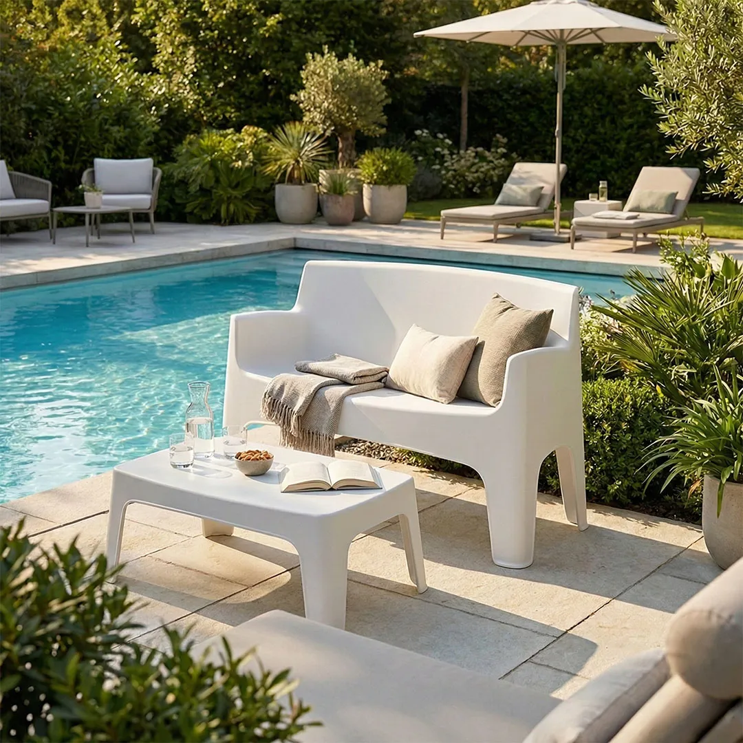 Banc de jardin FORMENTERA en rÃ©sine   118cm   coloris blanc