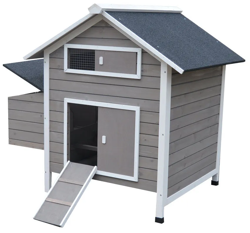 Poulailler en bois Chicken Home XL Gris et Blanc   4 Ã  6 Poules