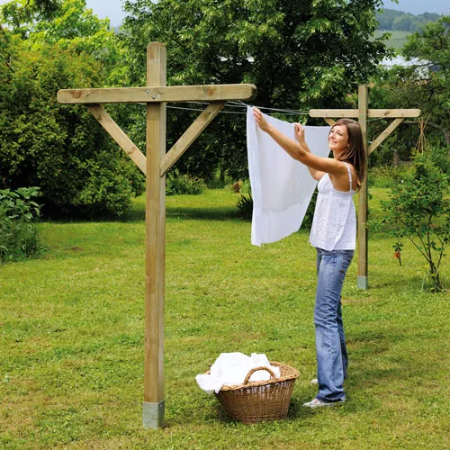Ãtendoir Ã  Linge 20m en Bois traitÃ© FSC   Hauteur 1.80m Poteaux 7x7cm