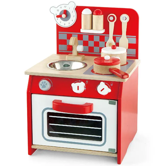 Holz Kinderküche Mini in rot mit viel Zubehör