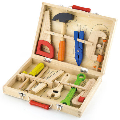 Valise boite à outils avec perceuse, jouet en bois de Legler