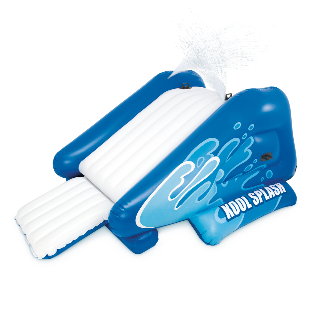 Toboggan De Piscine Gonflable Bleu – Avec Pompe à Pied – Base Large Remplissable D'eau – Intérieur/extérieur