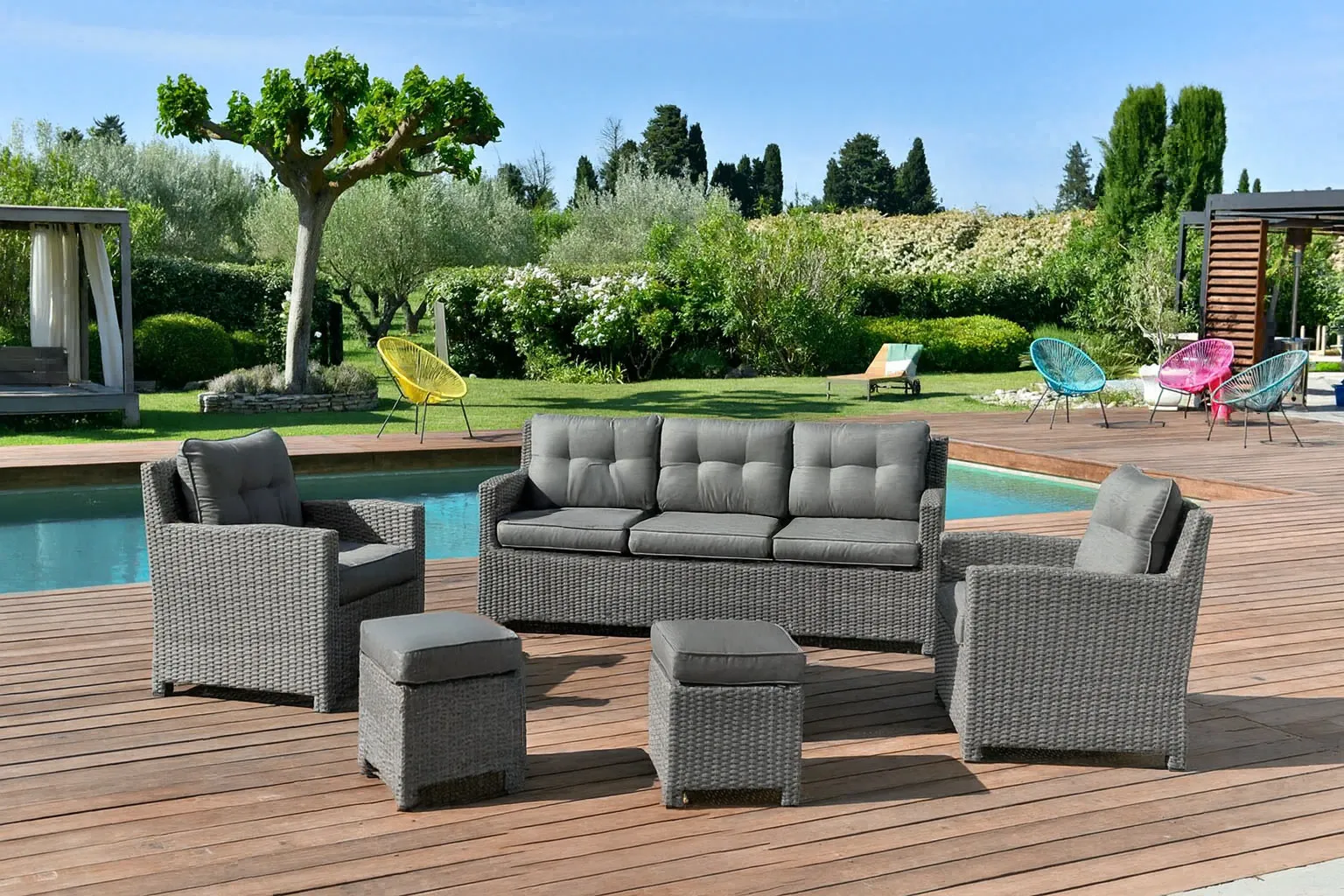 Salon bas de jardin résine tressée anthracite DELPHES