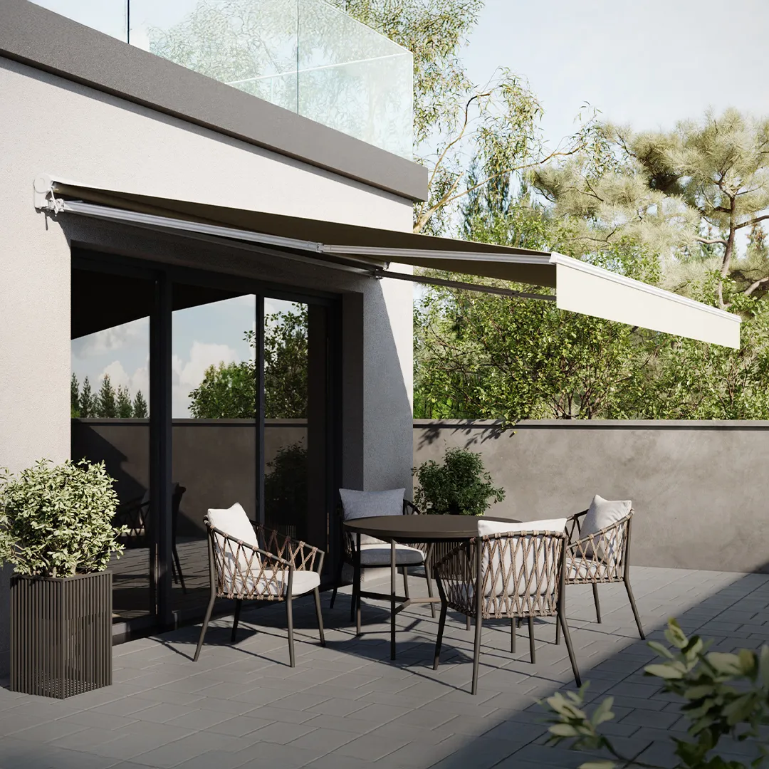 Store banne PERROS MotorisÃ© Semi Coffre 4x3m Coloris Sable