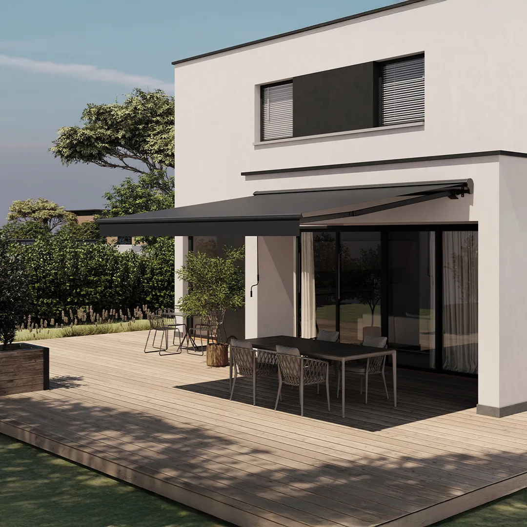 Store banne PAIMPOL Manuel Semi Coffre 4X3m Coloris Anthracite