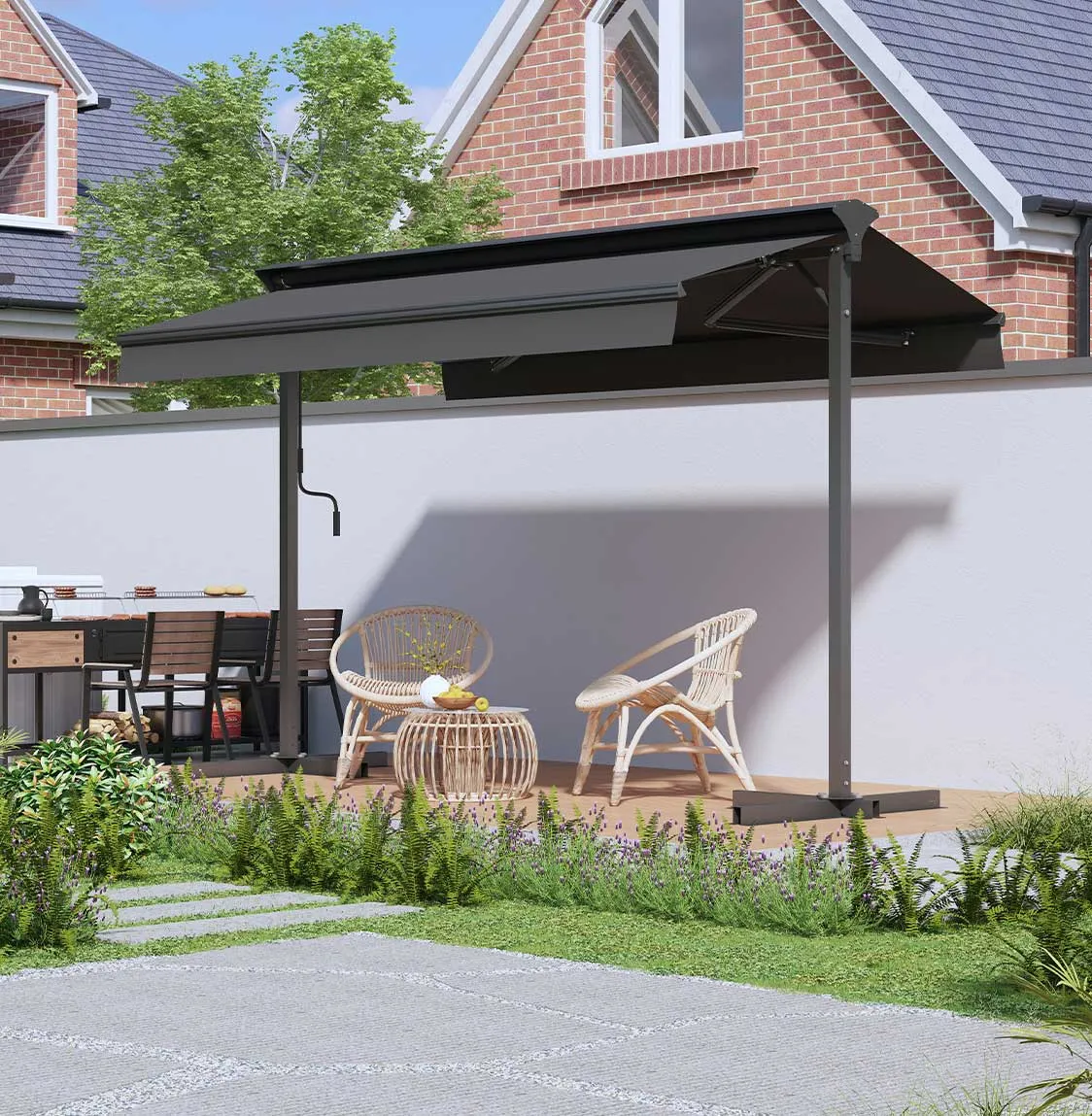 Store banne MORBIHAN Double Pente Manuel Semi Coffre 3x4m Anthracite