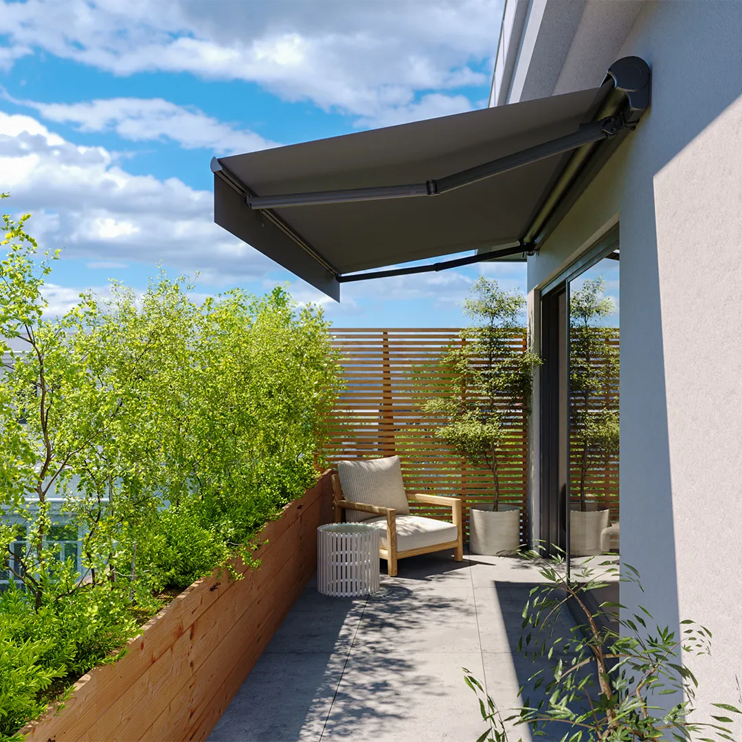 Store banne TREGASTEL MotorisÃ© Semi Coffre 5x3m Coloris Anthracite