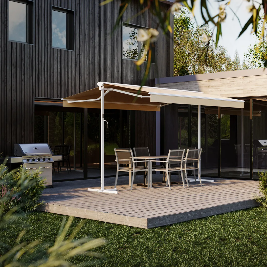 Store banne AMY Double Pente Manuel Semi Coffre 4x3m Coloris Sable