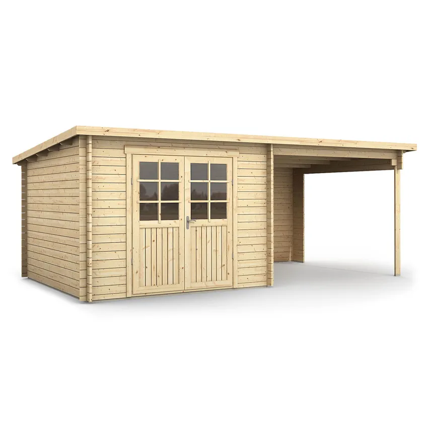 Abri de jardin bois Ep. 28mm, 18 mÂ² LENNEBERG avec auvent