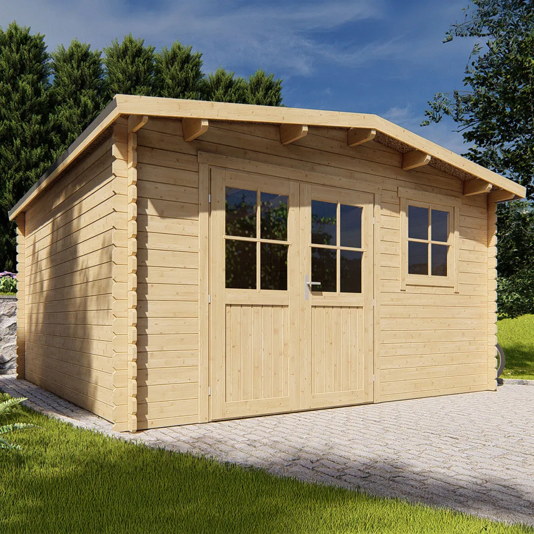Abri de Jardin Bois 16,5mÂ² KEMI   Madriers 28mm, Porte VitrÃ©e