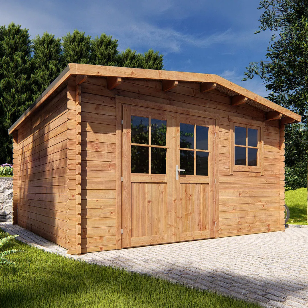 Abri de Jardin Bois TraitÃ© Marron 16,5mÂ² KEMI, Madriers 28mm