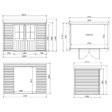 Holzgartenhaus LIVO 6,4 m² - Flachdach - 28 mm Bohlen - OOGarden