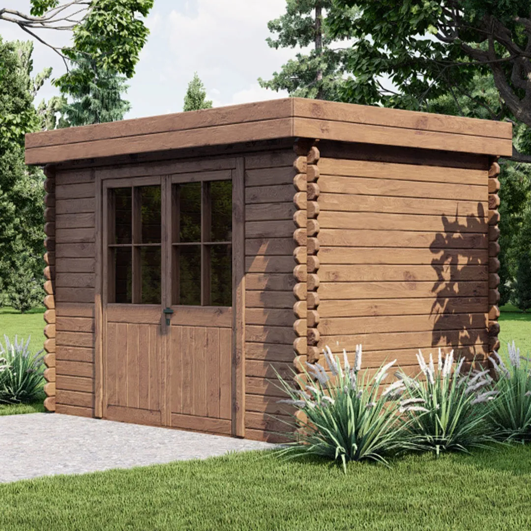 Abri De Jardin En Bois Traité LIVO 6,4 m² Toit Plat Madriers 28 mm