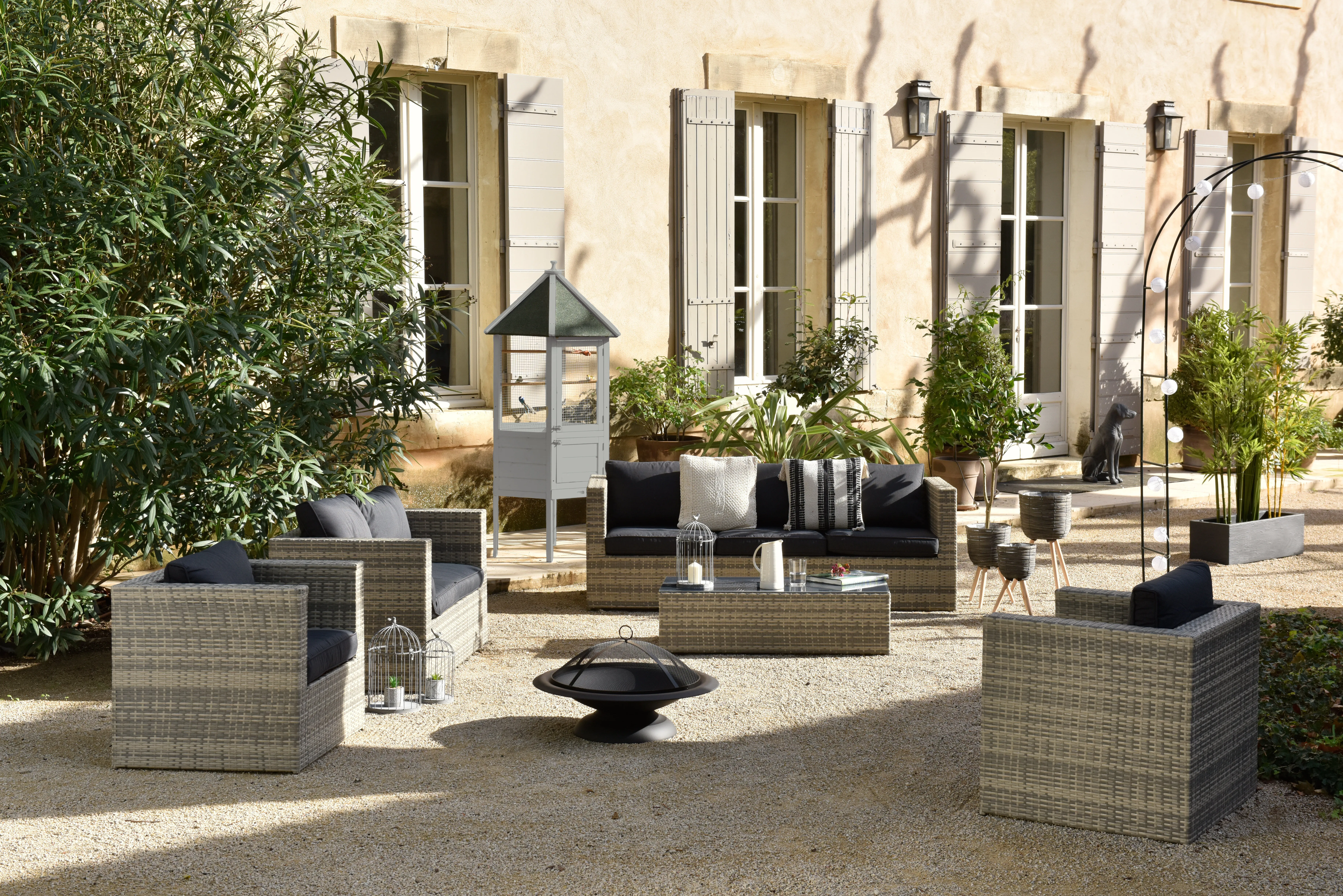 Salon bas de jardin KASSANDRA en Acier et RÃ©sine   7 places Anthracite