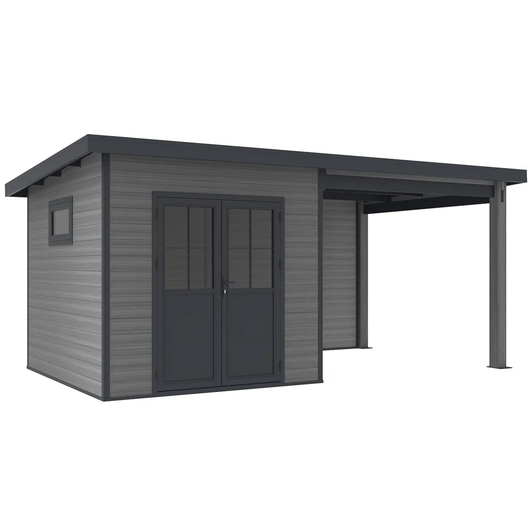 Abri de Jardin en Bois Composite avec Auvent 18mÂ²