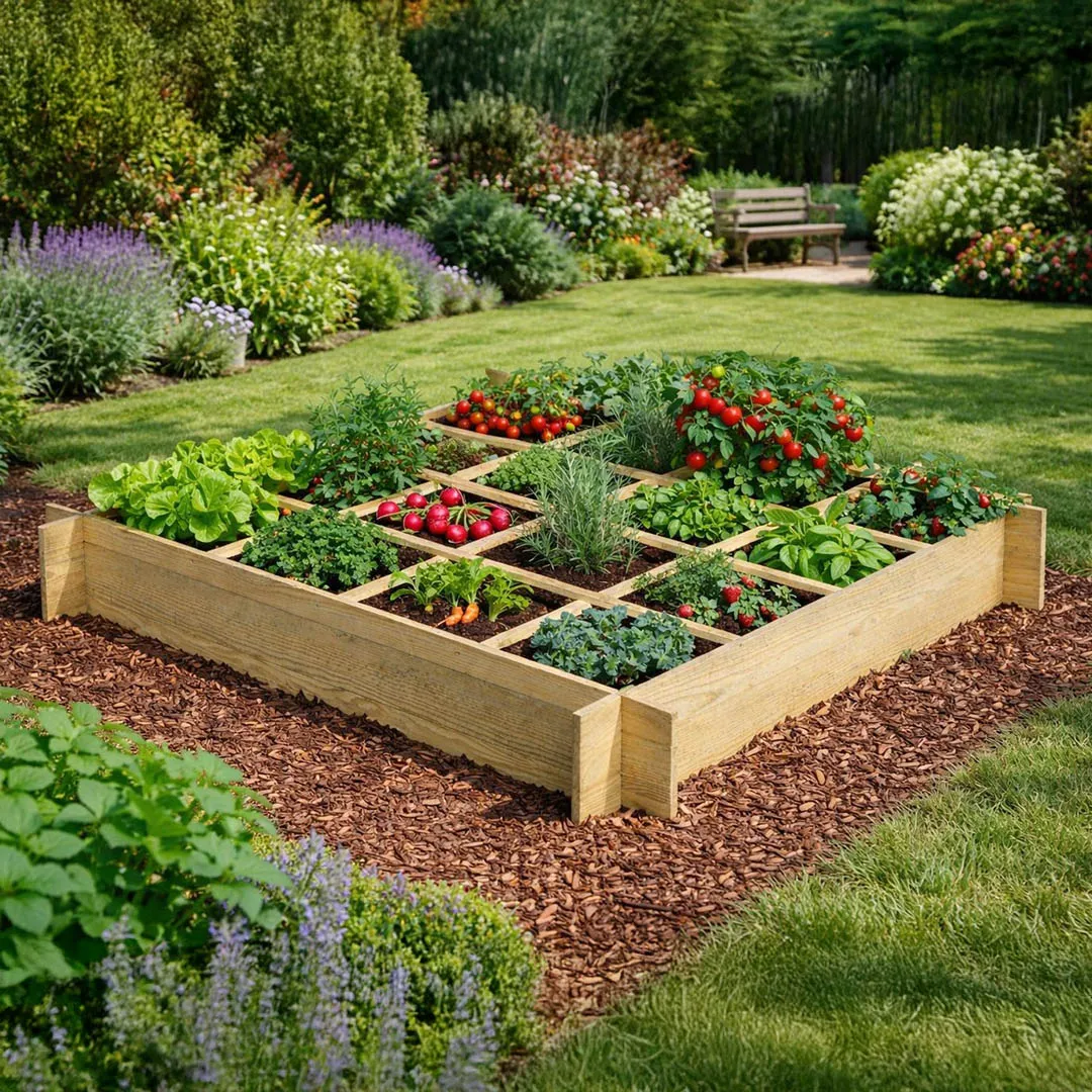 Carré Potager en Bois traité 120x120cm avec Géotextile Inclus