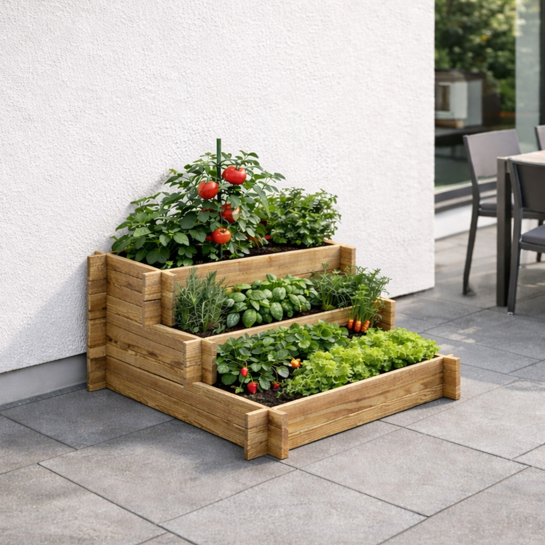 Carré Potager Utopia En Escalier 90x90x35 Cm – 3 Niveaux Bois FSC Autoclave, Idéal Balcon & Jardin Urbain