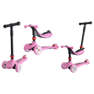 Produktbild von Tretroller Mit LED Rädern Twinly 3-in-1 Kinderroller Mit Sitz & LED-Rädern - Evolutiv Von 1-6 Jahren (Rosa) Kinder Scooter Faltbar