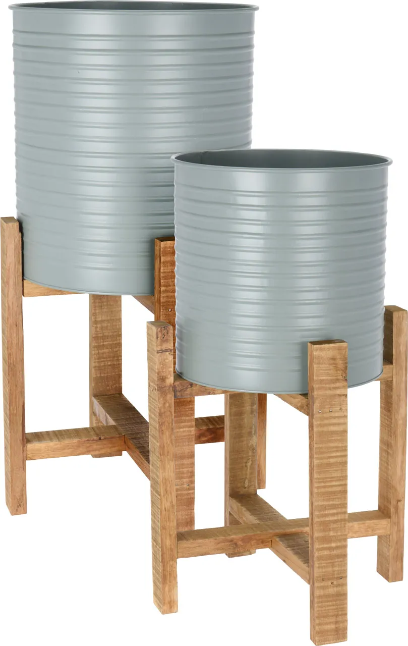 Lot de 2 pots de fleurs baril acier 32 cm vert amande