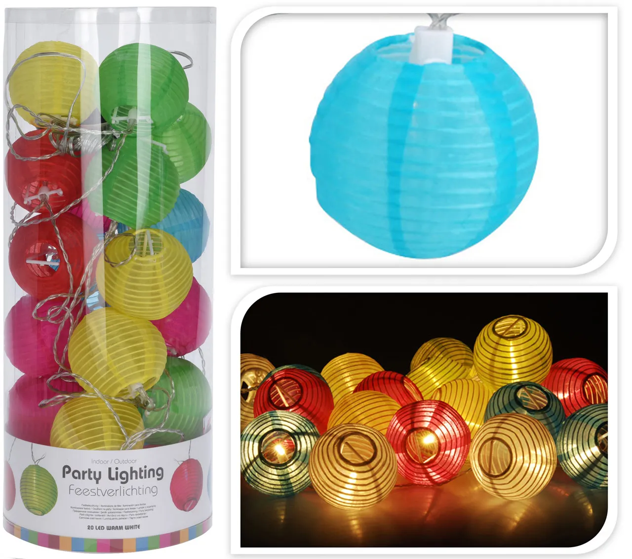 Guirlande exterieure 20 lampions nylon multico