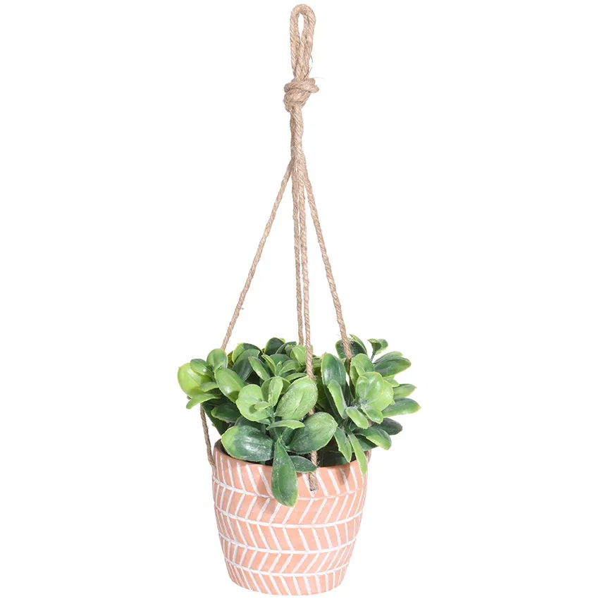 Pot de fleurs avec plante artificielle Ã  suspendre terracotta 11 cm