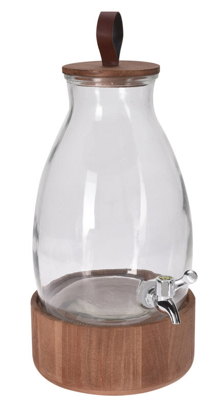 Fontaine à boisson en verre 4ltr avec support et couvercle en bois -  Koropaconfortetdeco