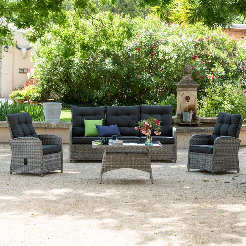 Salon bas de jardin MIRINA en Aluminium et RÃ©sine 5 places Anthracite