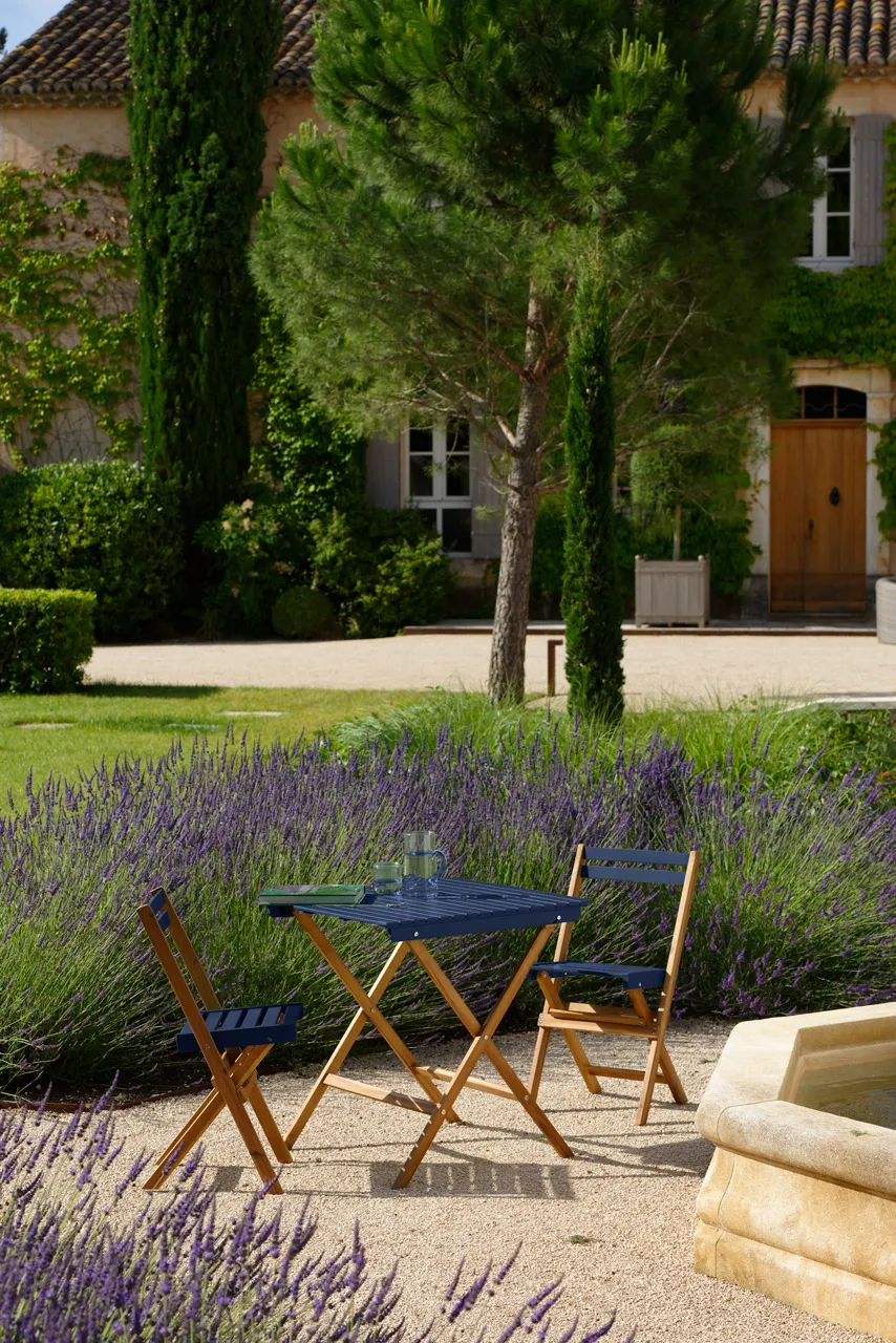 Salon de jardin bois pliable bleu marine LAO