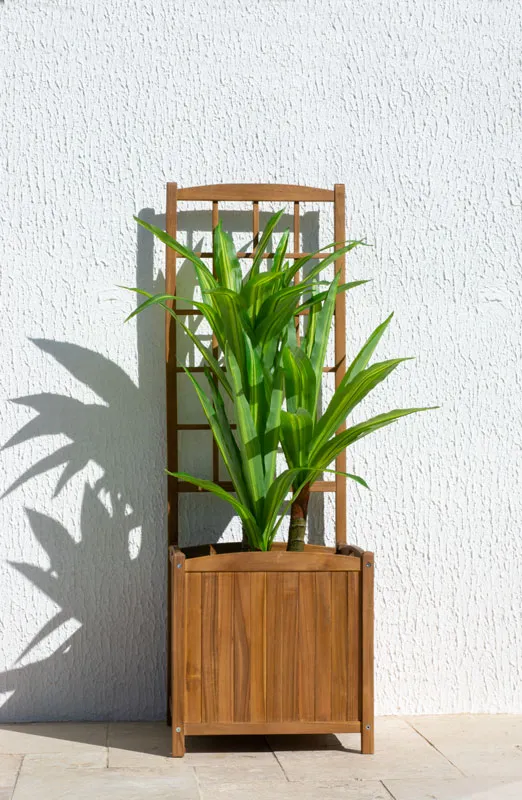 Bac Ã  fleurs carrÃ© avec treillis en bois d'acacia ZARY   50 cm   67L