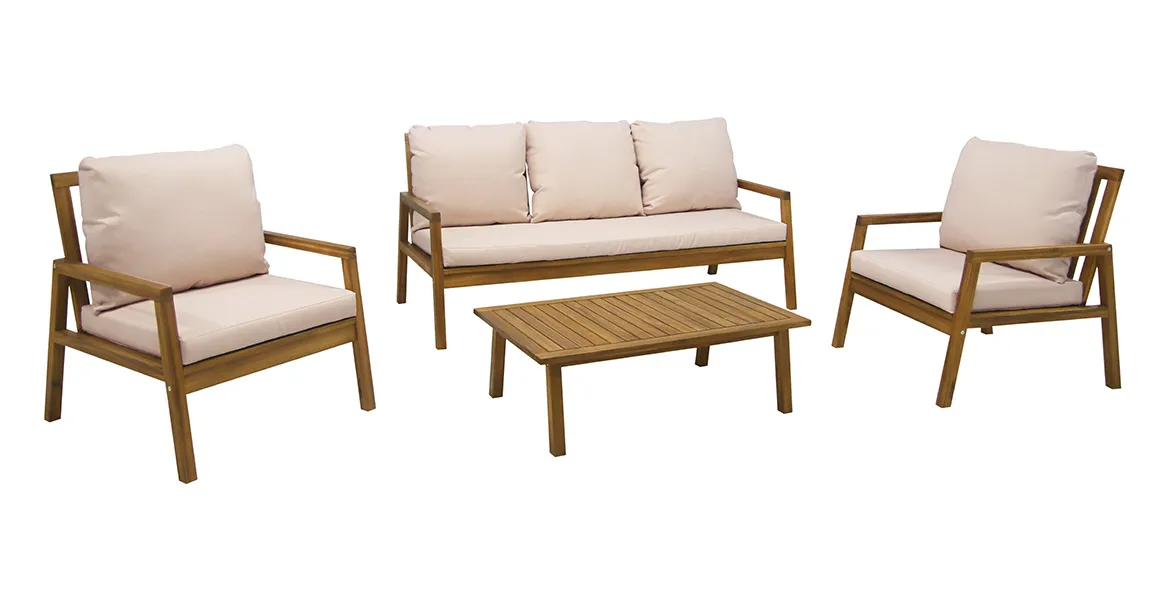 Salon bas de jardin PALAWAN en Acacia 5 places Coloris Beige