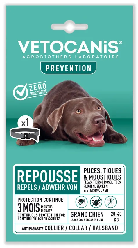 Collier rÃ©pulsif antiparasitaire pour grand chien (20 Ã  40kg)