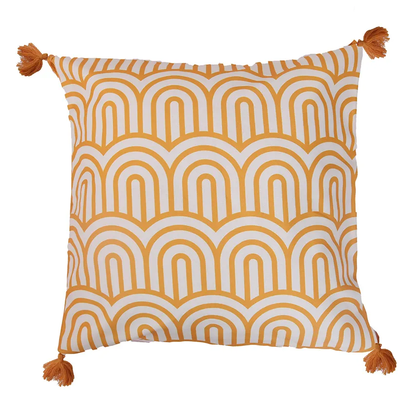 Coussin d'extÃ©rieur motif gÃ©omÃ©trique ocre 45 x 45 cm BADI