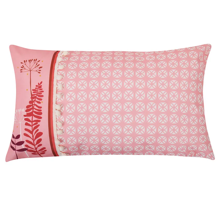 Coussin d'extÃ©rieur feuillage et pompons pÃªche 50x30 cm NADYM