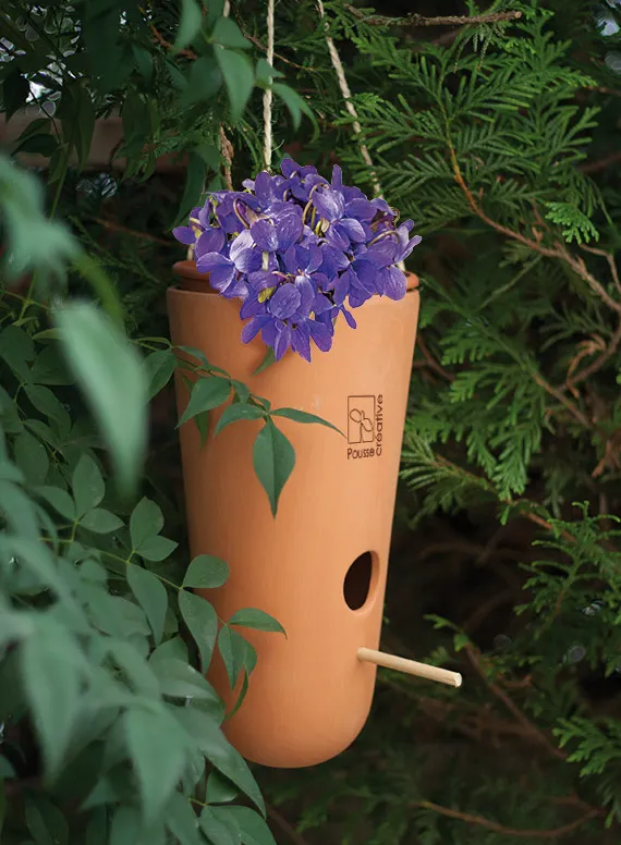 Nichoir oiseau et pot de fleur terre cuite Ã  suspendre SECRET GARDEN