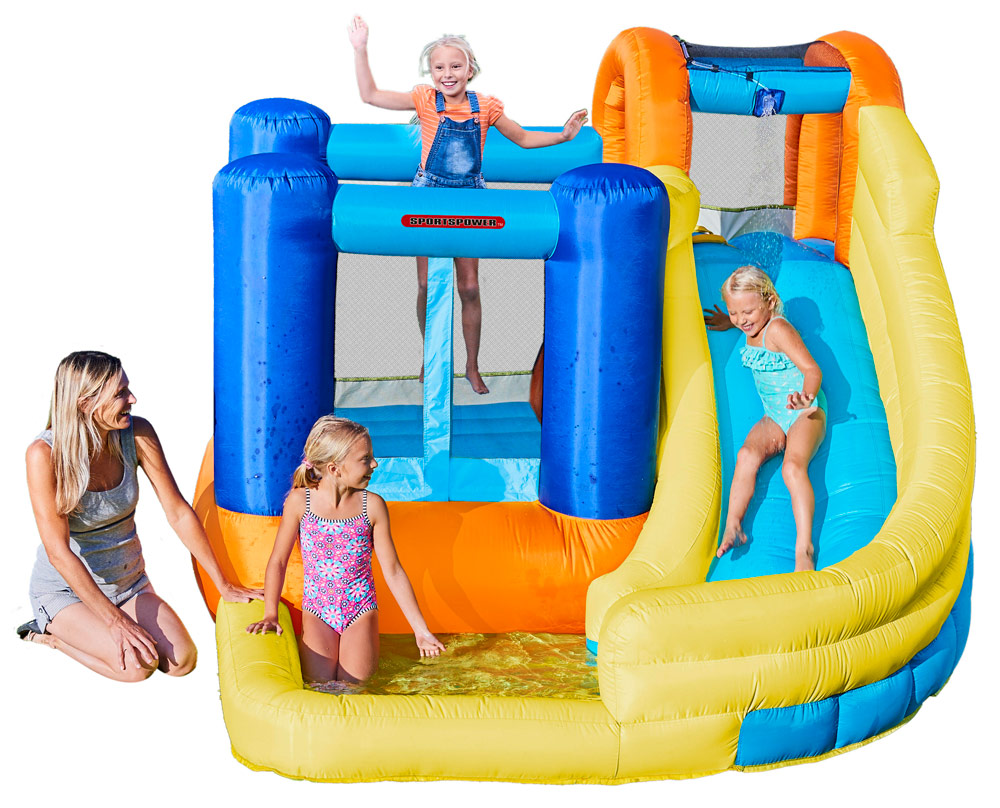 Château Gonflable Ballsea Avec Toboggan Sec Et Aquatique - Pour 6 Enfants, 200kg, Soufflerie Incluse