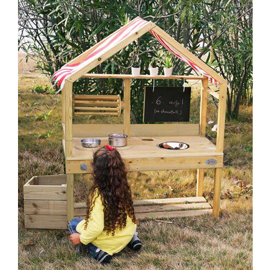 Outsunny Houten Buitenkeuken Voor Kinderen - Kinderkeuken Met Gootsteen, Kraan & Planken - 58 X 39 X 73 Cm