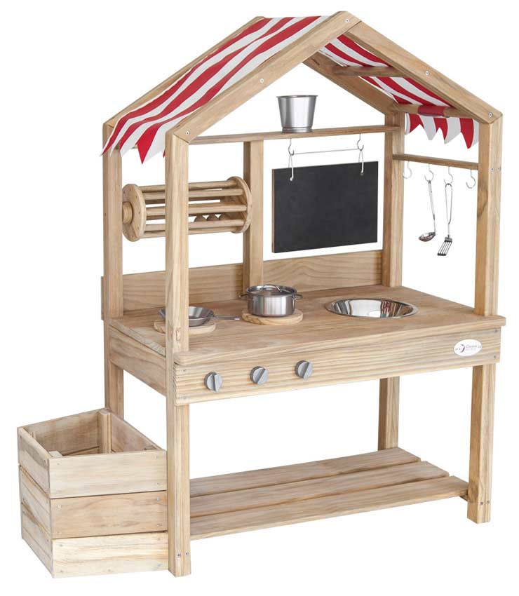 Outsunny Buitenkeuken, kinderkeuken van hout, imitiespel, met gootsteenplanken en kraan, geschikt voor kinderen van 3 tot 8 jaar, kinderwastafel, 58 x 39 x 73 cm, meerkleurig