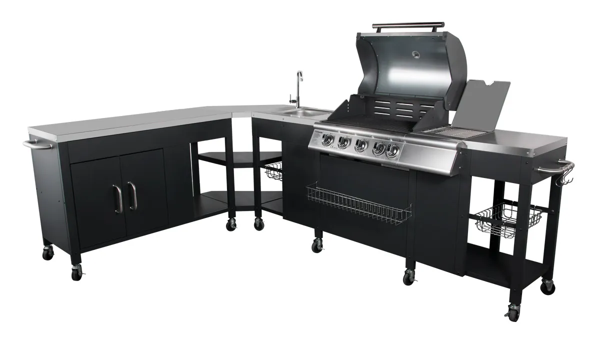 Cuisine extÃ©rieur 5 Ã©lÃ©ments avec BBQ gaz 4 feux et rÃ©chaud  KANSAS