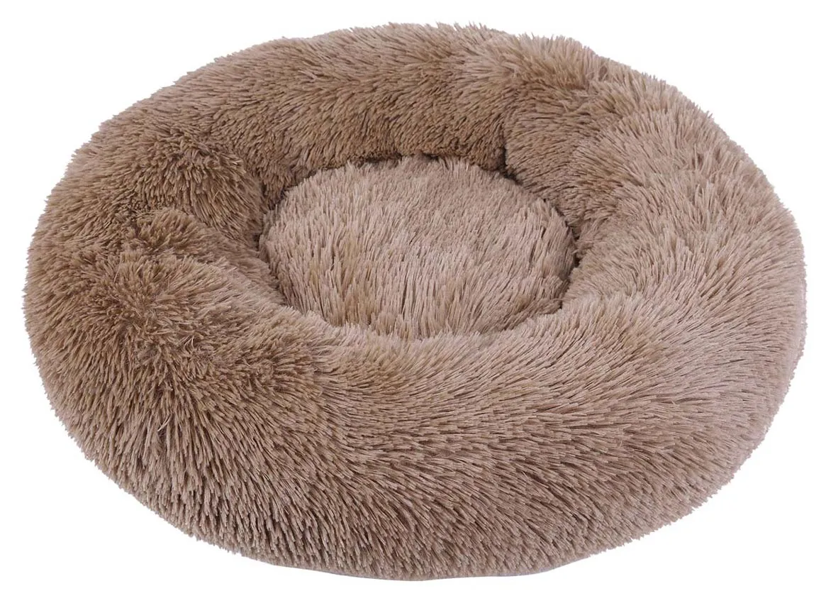 Flauschiger Korb rund beige Wouapy Kunstpelz 60cm