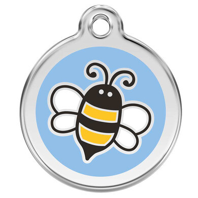 Médaille d'identification pour animaux abeille bleu clair taille l