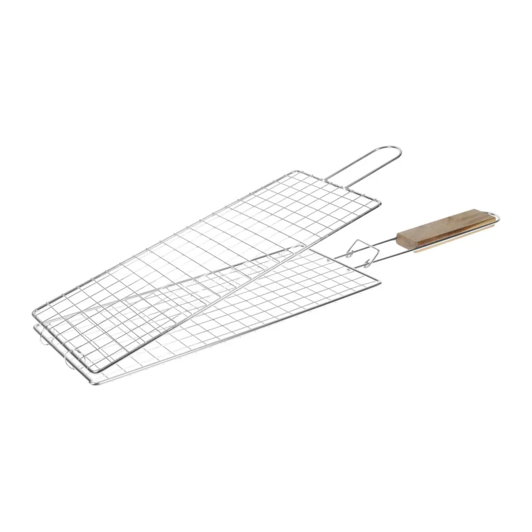 Grille Double Barbecue 17 x40cm   Manche en acier avec poignÃ©e en bois