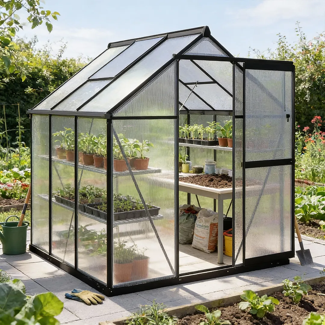 Serre de Jardin Noire Polycarbonate 3,6 mÂ² avec Base