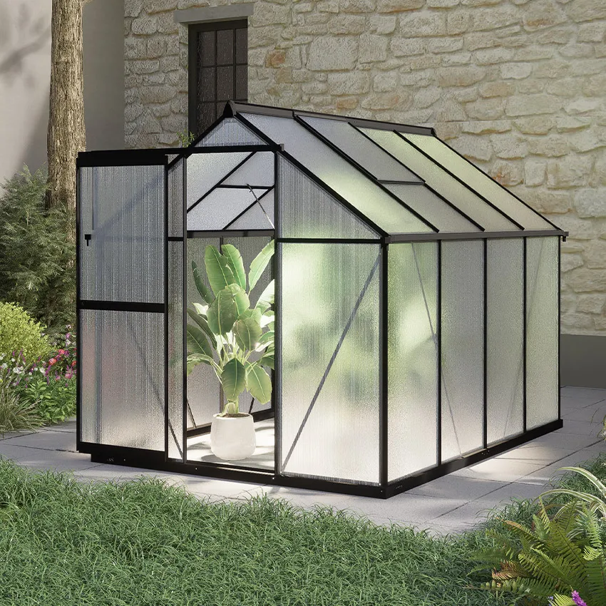 Serre De Jardin En Aluminium Deuba - 3.8x1.9 M (11.73 M³) - 4 Fenêtres - Polycarbonate - Montage Facile