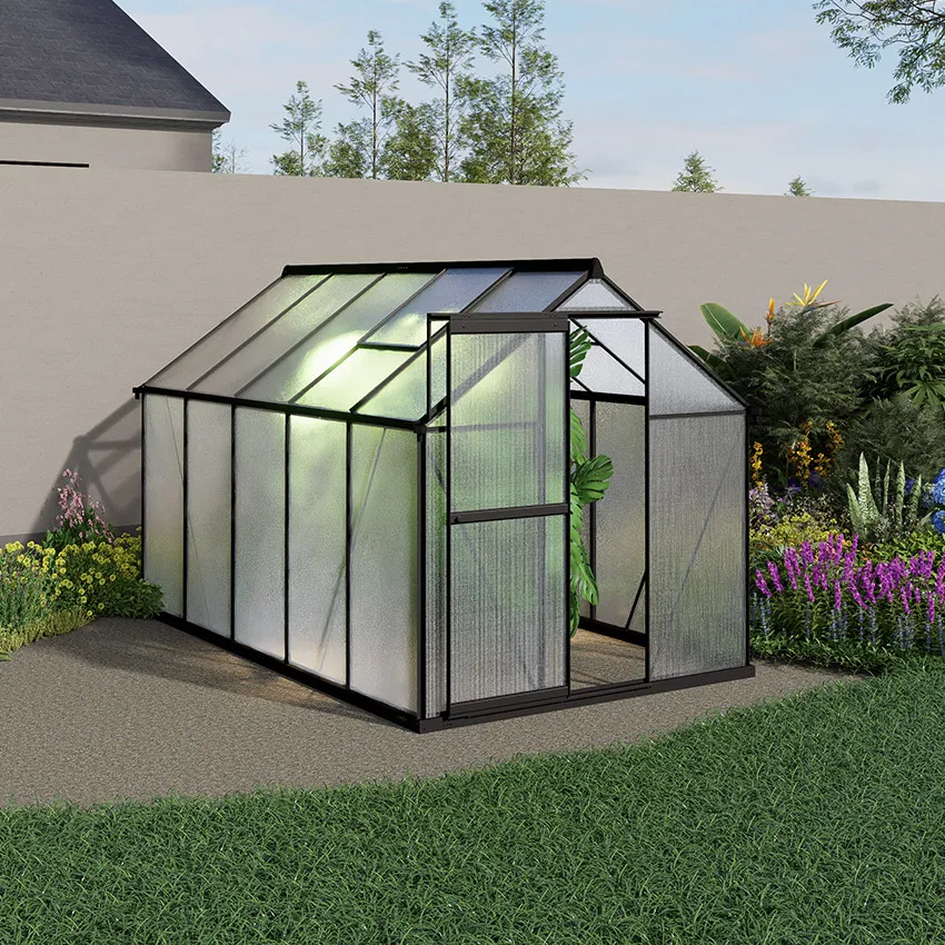 Serre de jardin noire polycarbonate 6 mÂ² et base