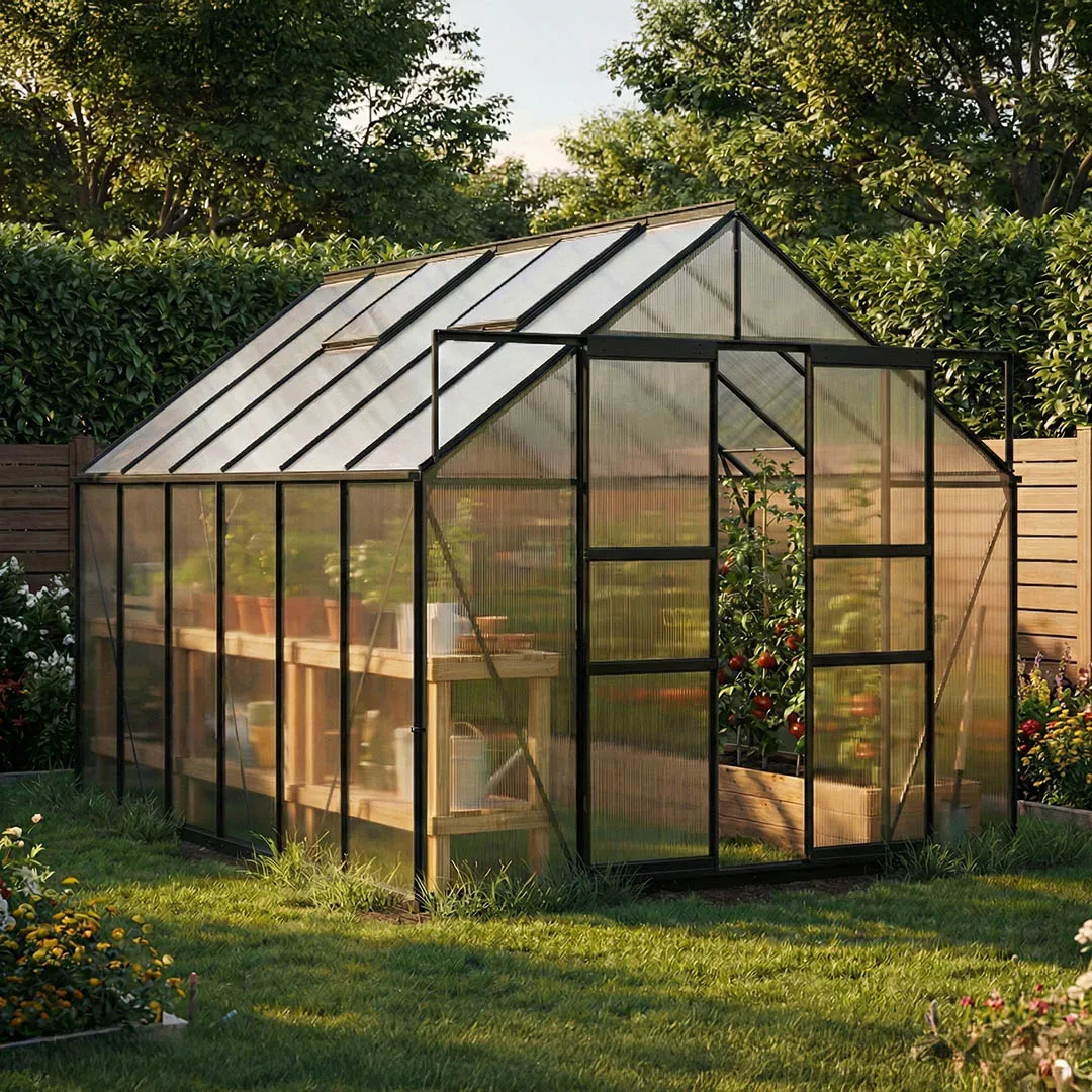 Serre de Jardin Noire 8,6 mÂ² en Aluminium et Polycarbonate 4 mm