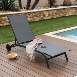 Bain de soleil aluminium PRAIA black textilene gris - OOGarden
